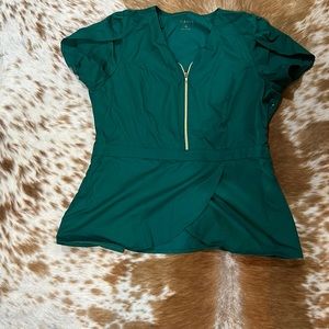 Jaanuu signature gold zip tulip scrub top.